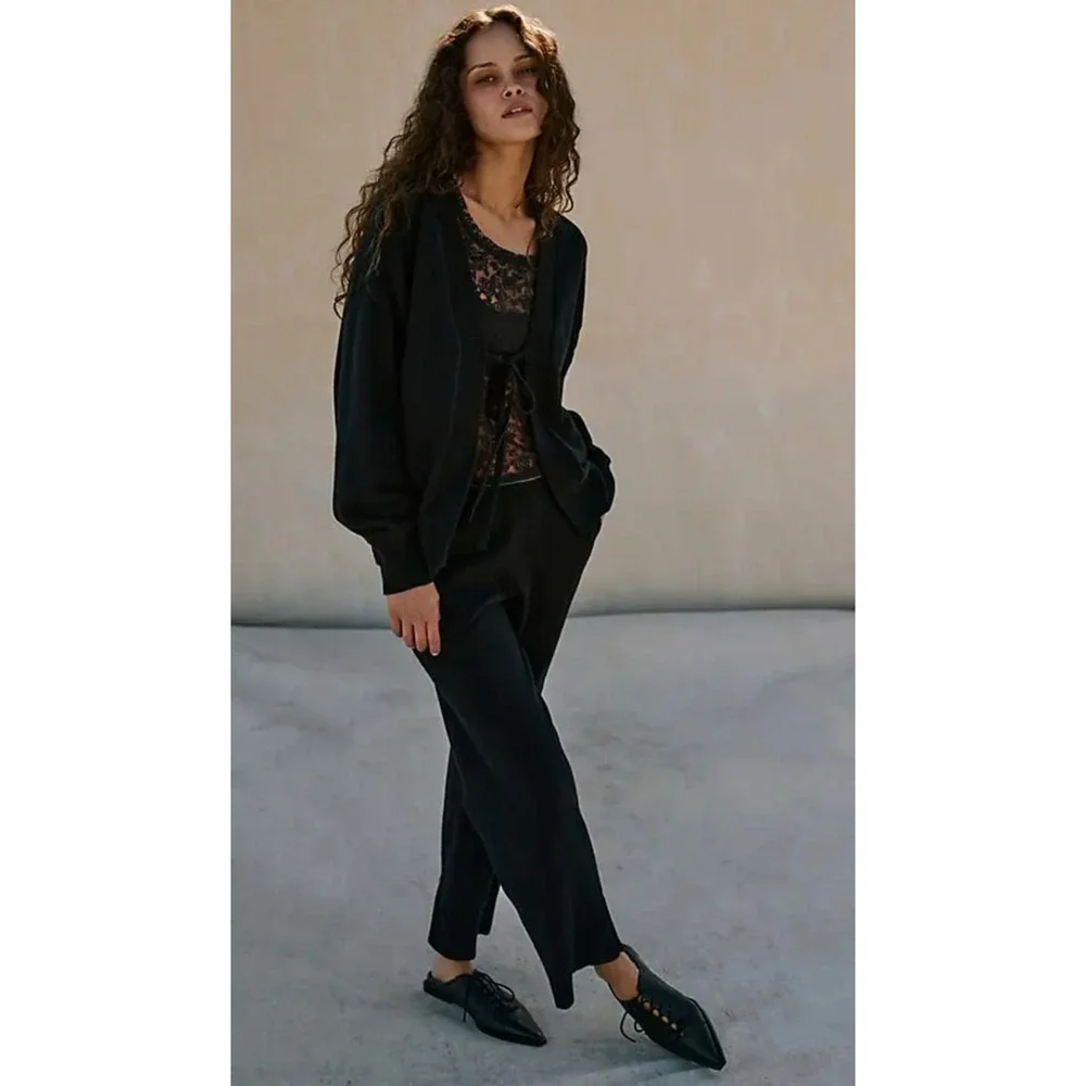 NEW FREE PEOPLE BLACK SOLAR SWEATER PANTS SET SZ XS